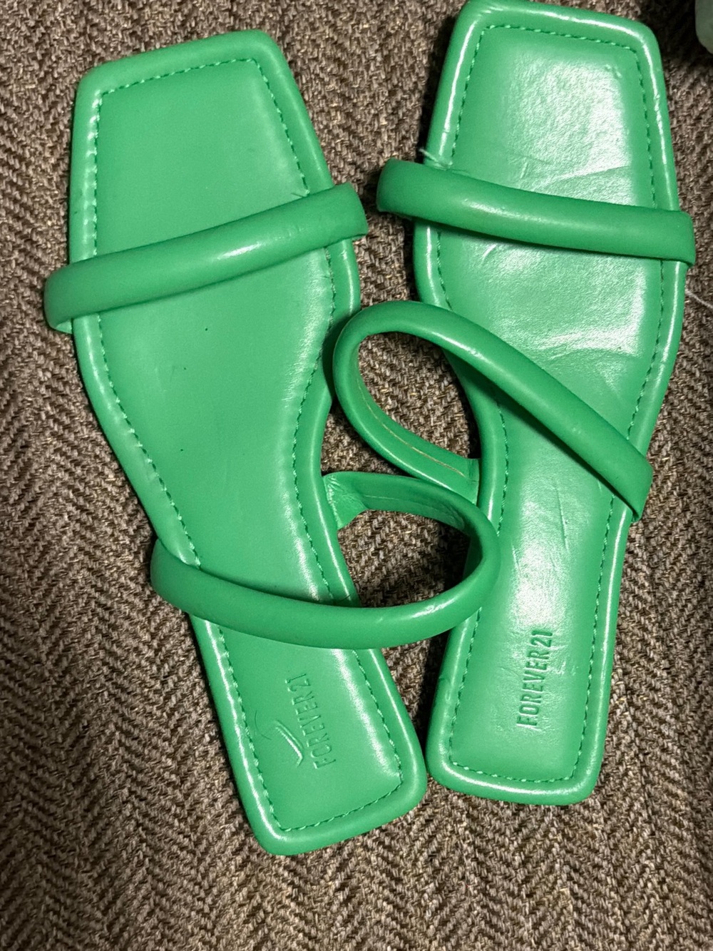 Forever 21 Green Square-Toe Strappy Sandals Sz 7.5